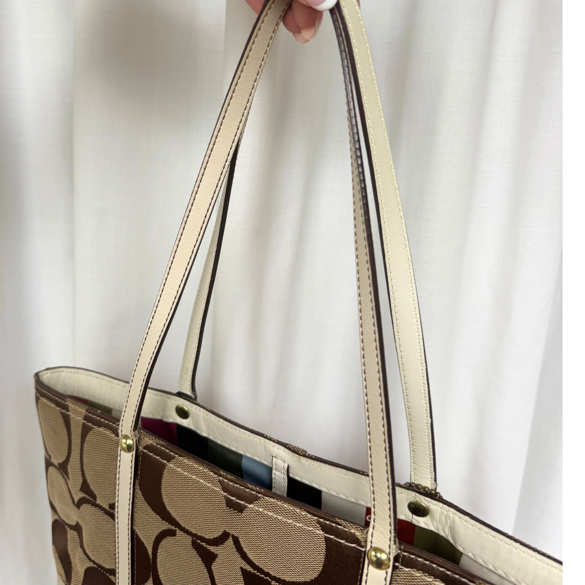 Vintage Coach Signature Stripe Small Tote Bag + Wristlet SET