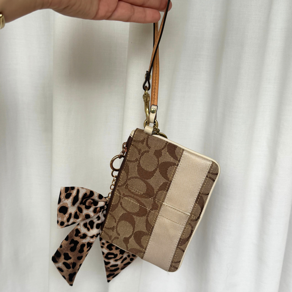Vintage Coach Signature Stripe Small Tote Bag + Wristlet SET