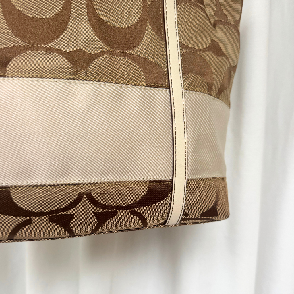 Vintage Coach Signature Stripe Small Tote Bag + Wristlet SET
