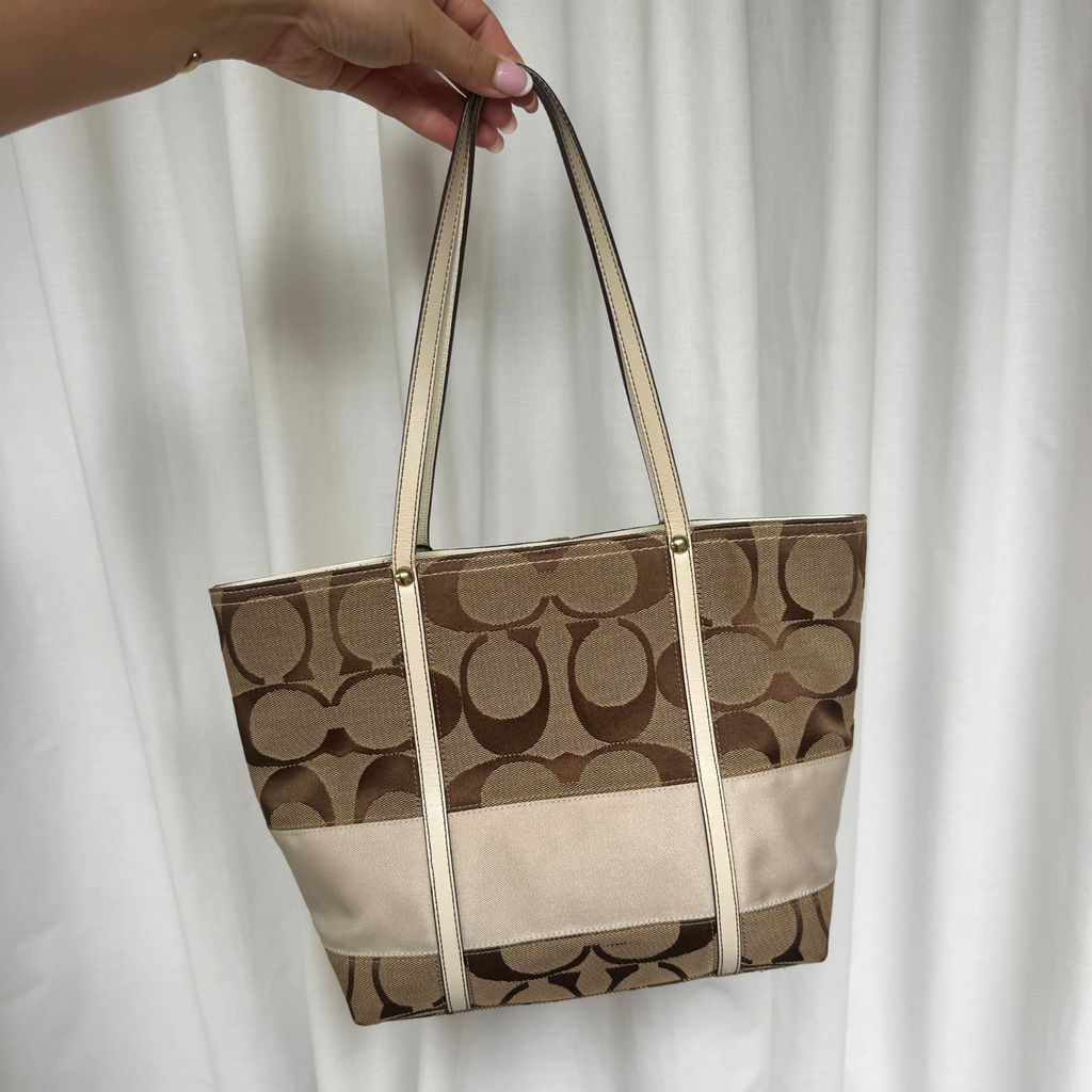 Vintage Coach Signature Stripe Small Tote Bag + Wristlet SET