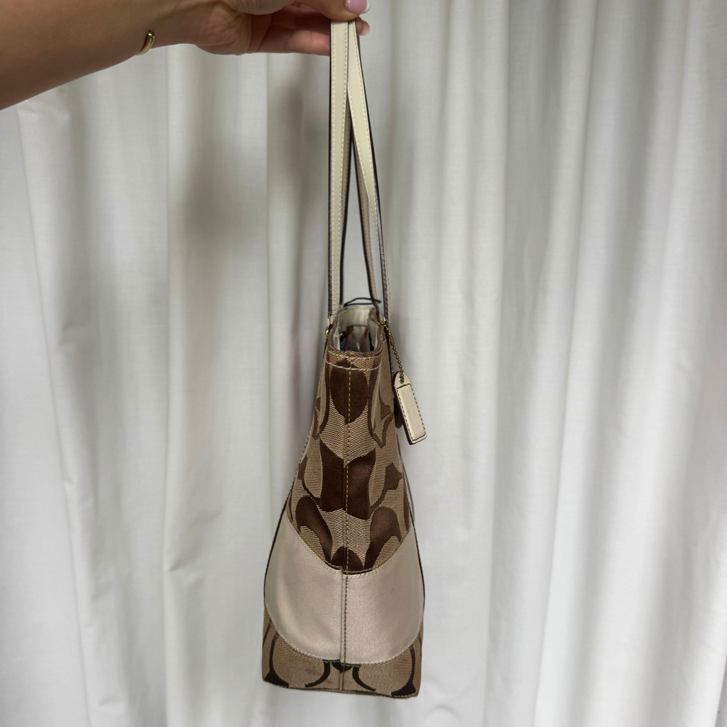 Vintage Coach Signature Stripe Small Tote Bag + Wristlet SET