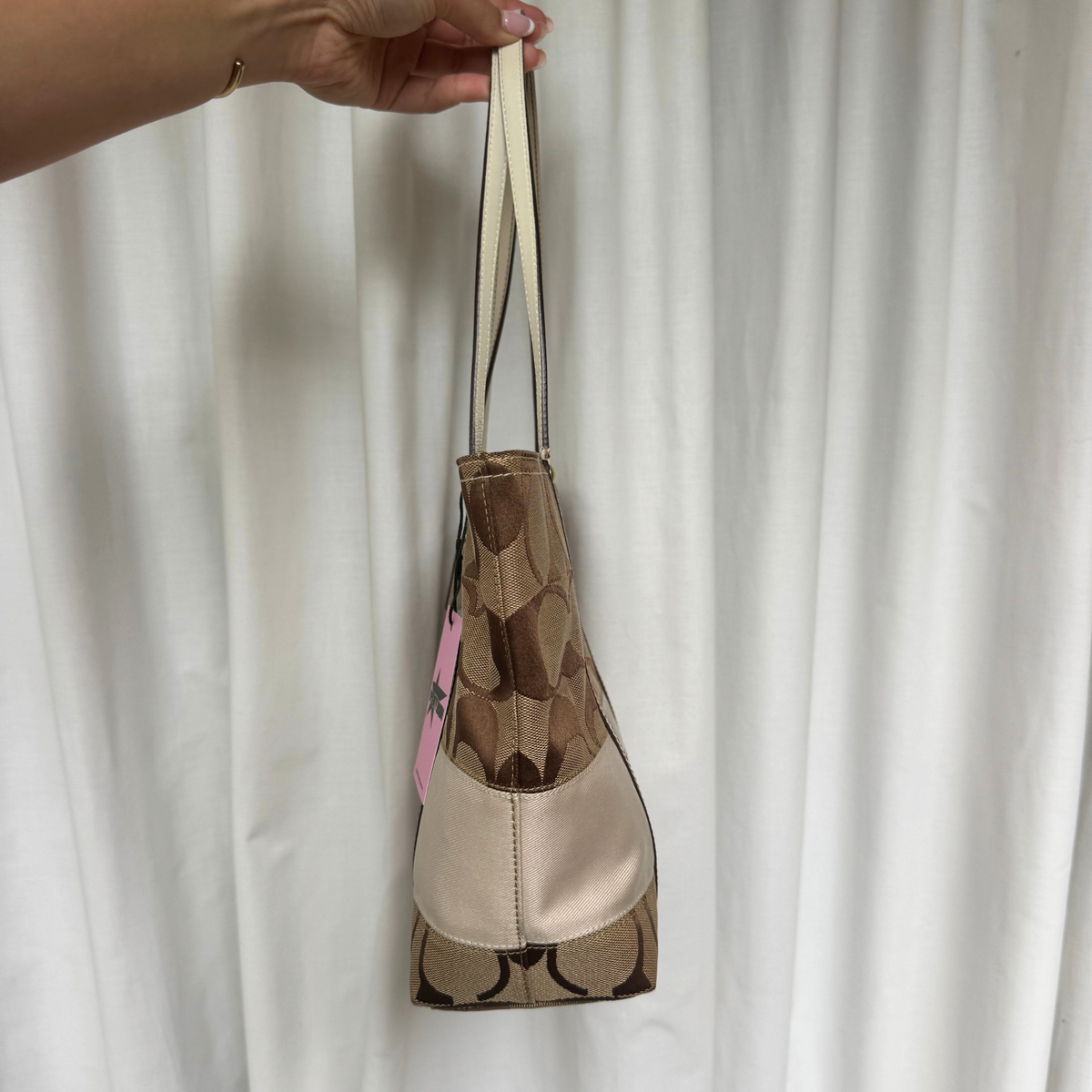 Vintage Coach Signature Stripe Small Tote Bag + Wristlet SET