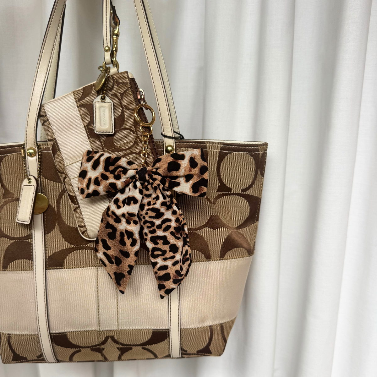 Vintage Coach Signature Stripe Small Tote Bag + Wristlet SET