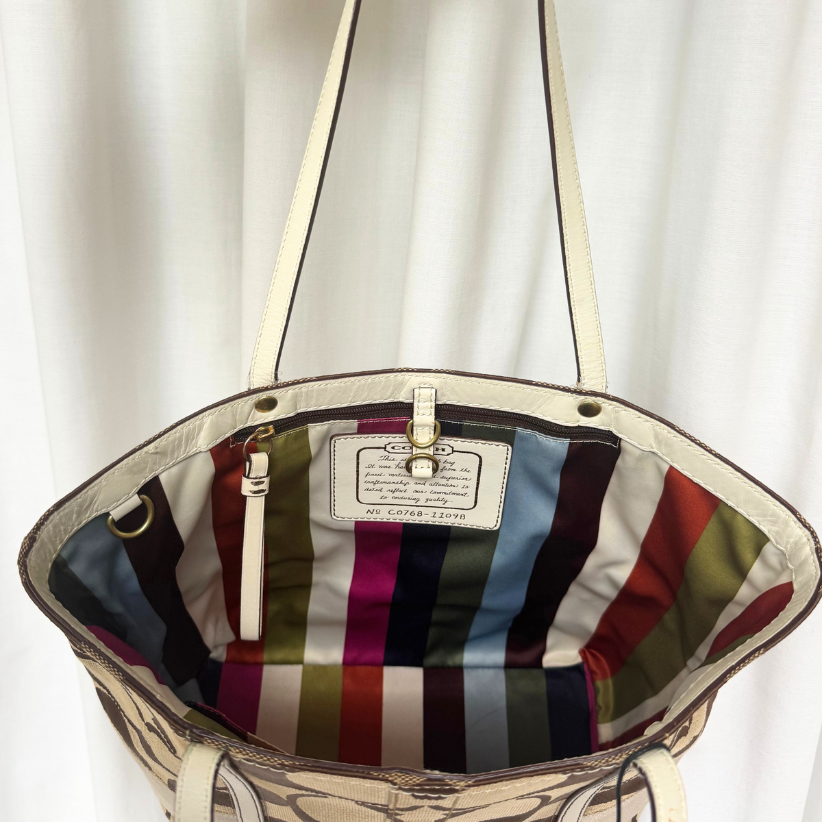 Vintage Coach Signature Stripe Small Tote Bag + Wristlet SET