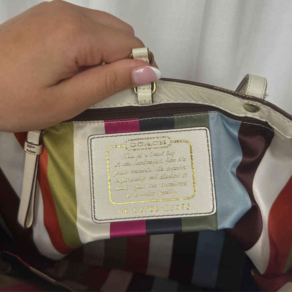 Vintage Coach Signature Stripe Small Tote Bag + Wristlet SET