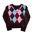 Vintage Gingham V-Neck Sweater | S |