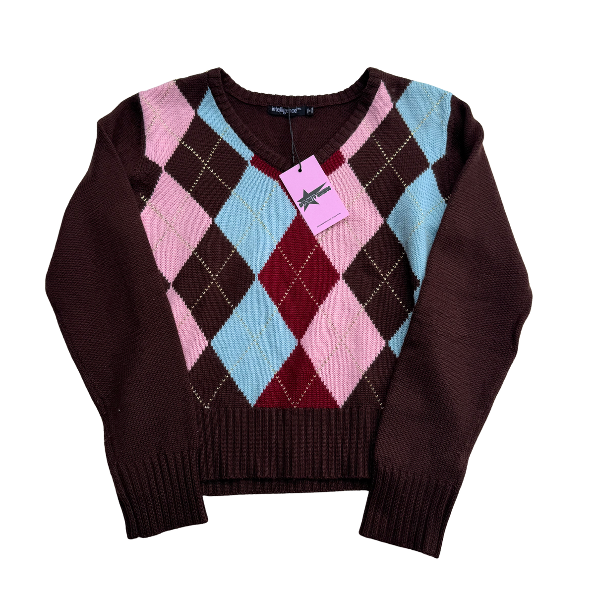 Vintage Gingham V-Neck Sweater | S |