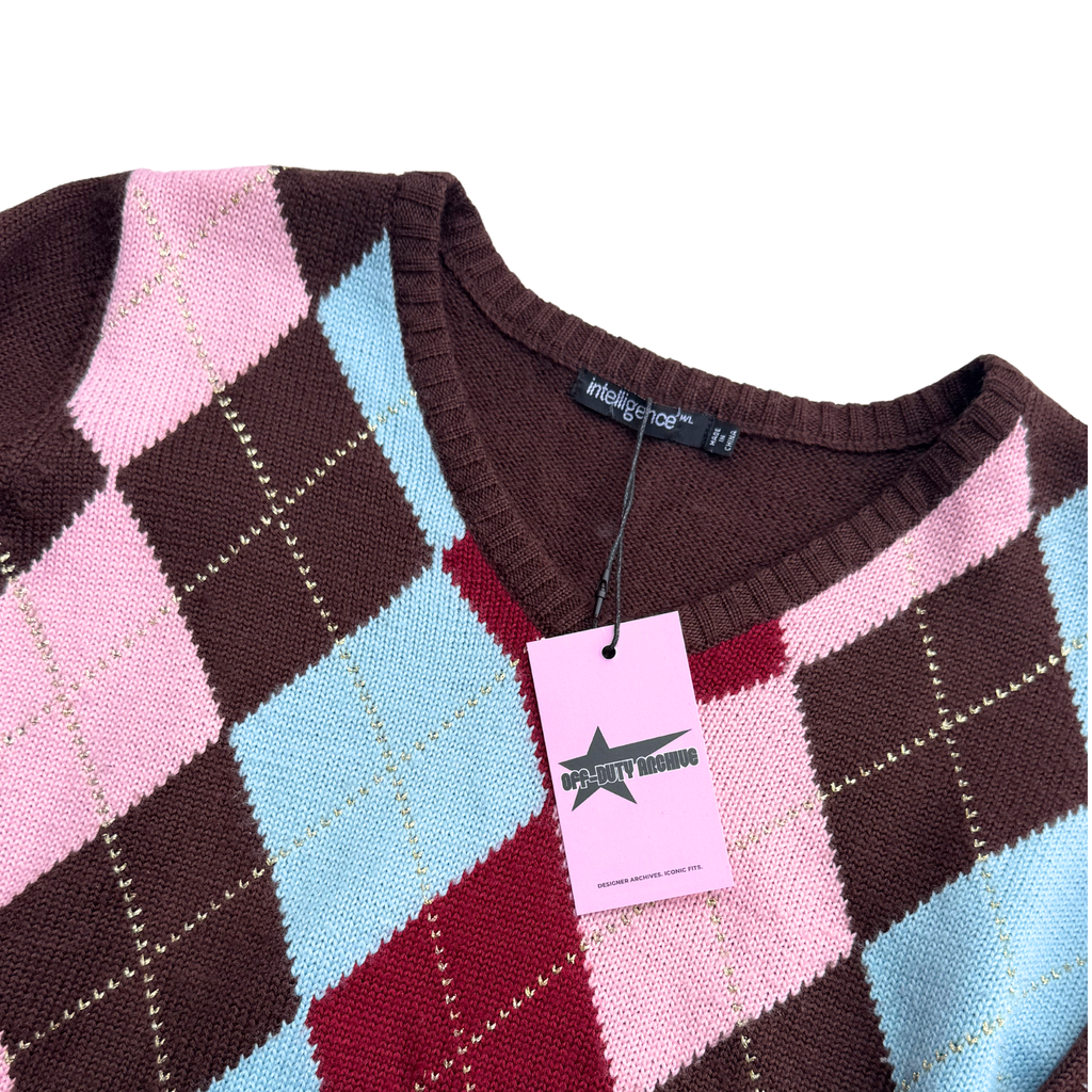 Vintage Gingham V-Neck Sweater | S |