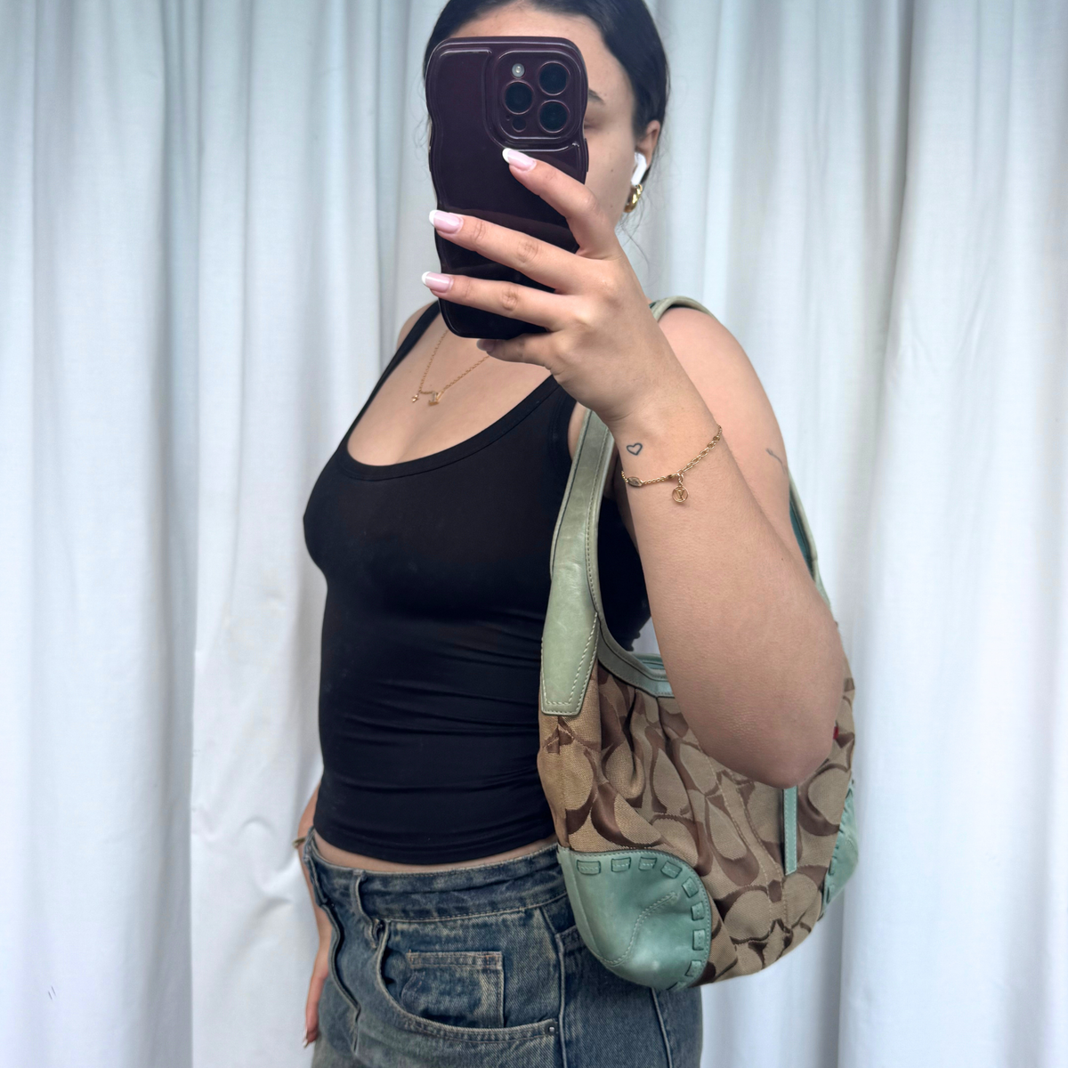 Vintage Coach Teal Signature Ergo Hobo Shoulder Bag - RARE COLOUR