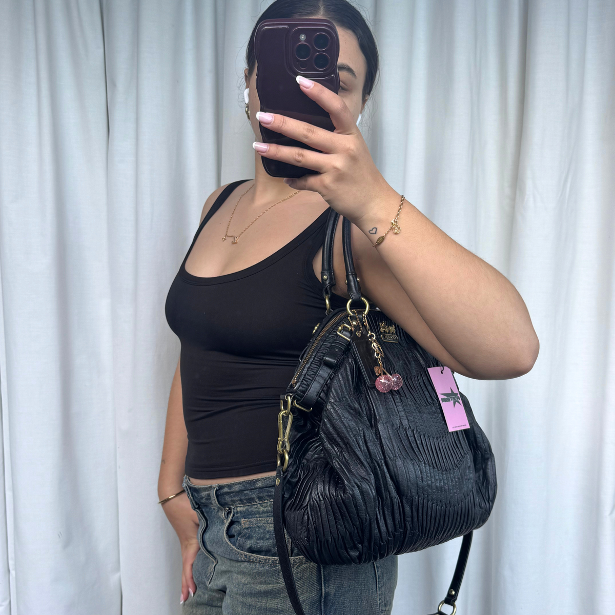 Vintage Coach Black Gathered Leather Madison Sophia Satchel Large