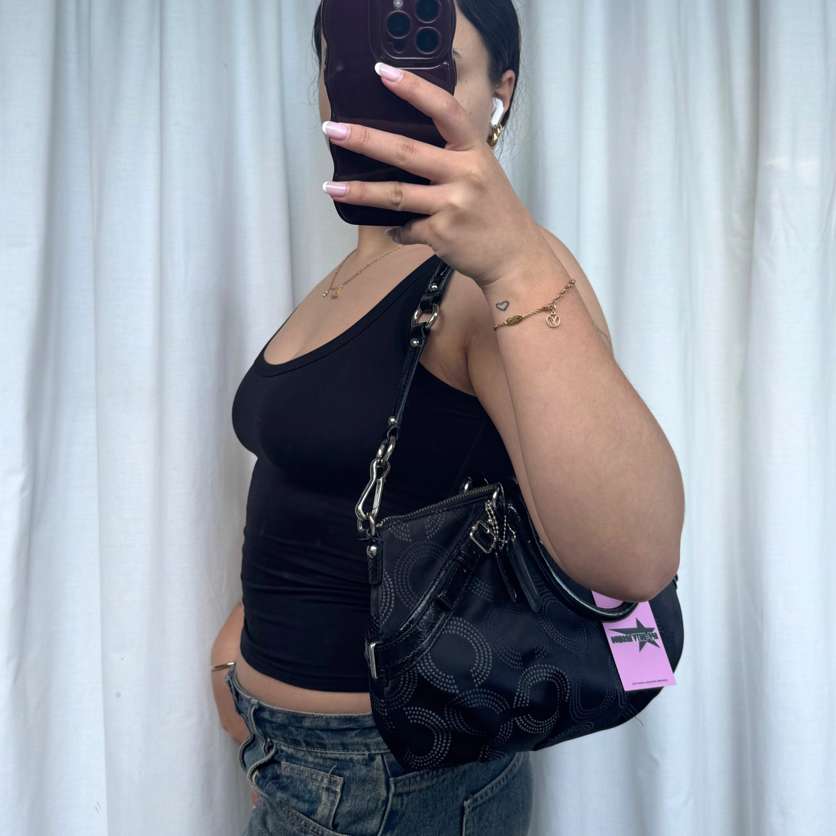 Vintage Coach Black Madison Dotted Sophia Satchel Small